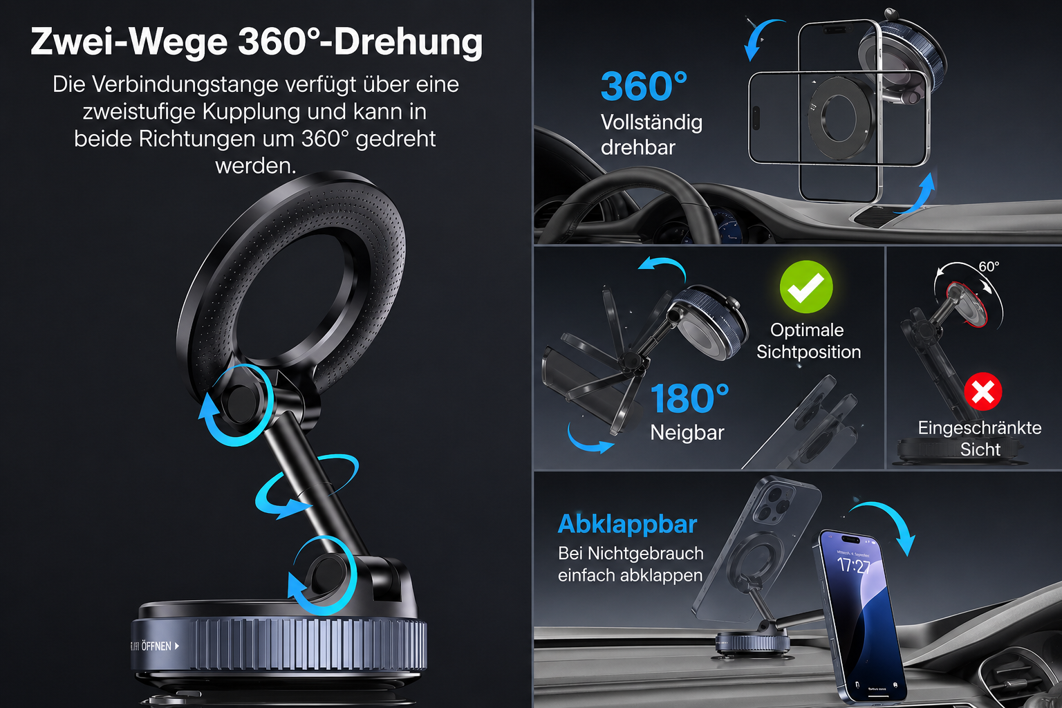 Magnetische Handyhalterung fürs Auto - 360grad drehbar mit Magsafe