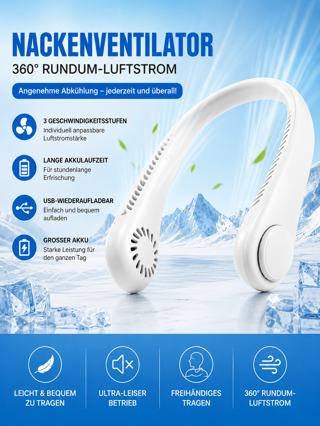 Tragbarer Nackenventilator - Dein perfekter Begleiter im Sommer